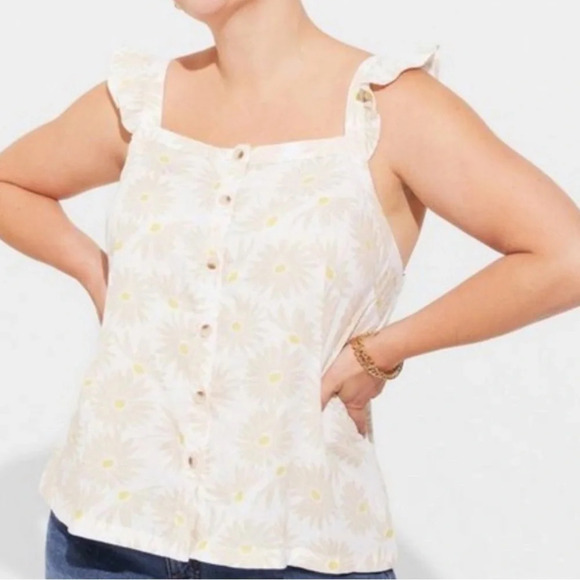 Torrid 3x Women's Tan Flower Sleeveless Blouse NWT - Picture 3 of 12